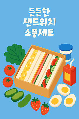 하늘색 일러스트 방울토마토 딸기 오이 사람없음 세트 소풍 상추 도시락 삶은계란 도시락통 오이피클 정성 팩음료 맛있는 계란샌드위치 국내일러스트 AI파일 음료 음식 토마토 채소 과일 샌드위치 파란색 야외활동 계란 용기_그릇 계란요리 피클 파일형식 벡터