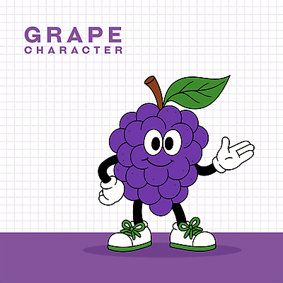 허리손 운동화 잎 일러스트 포도 미소 사람없음 여름 손들기 귀여움 보라색 포도캐릭터 일러캐릭터 AI파일 식물 캐릭터 계절 컬러 포즈 신발 컨셉 과일 모션 표정 파일형식 벡터