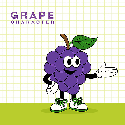 허리손 운동화 잎 일러스트 포도 미소 사람없음 여름 손들기 귀여움 보라색 포도캐릭터 일러캐릭터 AI파일 식물 캐릭터 계절 컬러 포즈 신발 컨셉 과일 모션 표정 파일형식 벡터