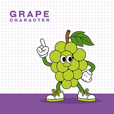 허리손 운동화 잎 일러스트 미소 사람없음 연두색 여름 귀여움 가리킴 청포도 포도캐릭터 일러캐릭터 AI파일 식물 캐릭터 계절 포즈 신발 컨셉 포도 표정 손짓 초록색 파일형식 벡터