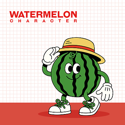 운동화 일러스트 수박 미소 사람없음 초록색 여름 걷기 귀여움 잡기 밀짚모자 수박캐릭터 일러캐릭터 AI파일 캐릭터 모자_잡화 계절 컬러 신발 컨셉 과일 모션 표정 파일형식 벡터