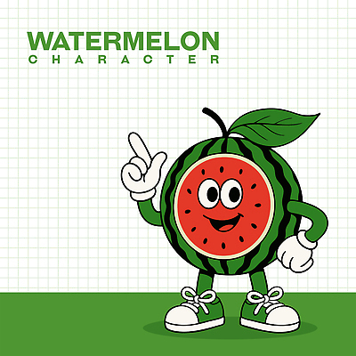 허리손 운동화 잎 일러스트 단면 수박 미소 사람없음 초록색 여름 귀여움 가리킴 수박캐릭터 일러캐릭터 AI파일 식물 캐릭터 계절 컬러 포즈 신발 컨셉 과일 표정 손짓 파일형식 벡터