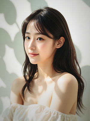 JPG 편집이미지 응시 여자 그림자 한명 미소 상반신 성인 햇빛 뷰티 뷰티풀 청순 의료성형뷰티 성인여자한명만 편집실사 오프숄더 AI인물포토 AI콘텐츠 1 시선 컨셉 상의 표정 사람 태양 CG 여자한명만 성인여자만 파일형식 AI포토