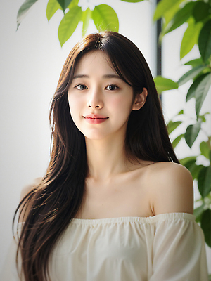 JPG 편집이미지 응시 여자 잎 한명 미소 상반신 성인 햇빛 뷰티 뷰티풀 청순 의료성형뷰티 성인여자한명만 편집실사 오프숄더 AI인물포토 AI콘텐츠 식물 1 시선 컨셉 상의 표정 사람 태양 CG 여자한명만 성인여자만 파일형식 AI포토