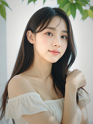JPG 편집이미지 응시 여자 잎 한명 미소 상반신 성인 햇빛 뷰티 뷰티풀 청순 의료성형뷰티 성인여자한명만 편집실사 오프숄더 AI인물포토 AI콘텐츠 식물 1 시선 컨셉 상의 표정 사람 태양 CG 여자한명만 성인여자만 파일형식 AI포토