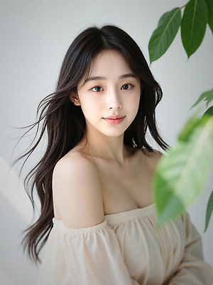 JPG 편집이미지 응시 여자 잎 바람 한명 미소 상반신 성인 햇빛 뷰티 뷰티풀 청순 의료성형뷰티 성인여자한명만 편집실사 오프숄더 AI인물포토 AI콘텐츠 자연요소 식물 1 시선 컨셉 상의 날씨 표정 사람 태양 CG 여자한명만 성인여자만 파일형식 AI포토