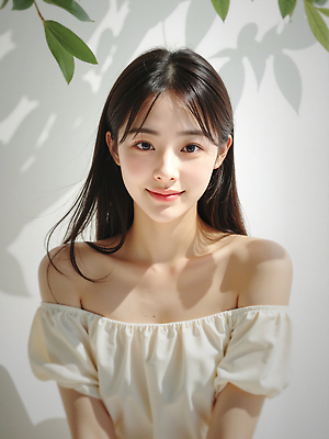 JPG 편집이미지 응시 여자 잎 그림자 한명 미소 상반신 성인 햇빛 뷰티 뷰티풀 청순 의료성형뷰티 성인여자한명만 편집실사 오프숄더 AI인물포토 AI콘텐츠 식물 1 시선 컨셉 상의 표정 사람 태양 CG 여자한명만 성인여자만 파일형식 AI포토
