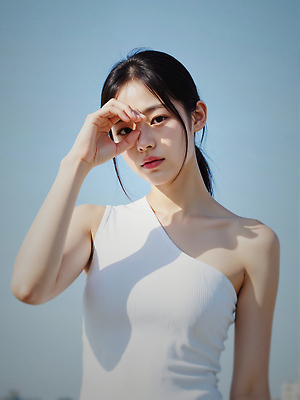 JPG 편집이미지 여자 하늘색 하늘 한명 상반신 성인 야외 여름 민소매 햇빛 뷰티 손들기 가림 눈부심 얼굴가리기 묶은머리 의료성형뷰티 성인여자한명만 청량 편집실사 AI인물포토 AI콘텐츠 1 헤어스타일 계절 상의 모션 사람 파란색 태양 CG 여자한명만 성인여자만 파일형식 AI포토