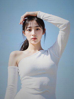 JPG 편집이미지 여자 하늘색 하늘 한명 상반신 성인 야외 여름 햇빛 뷰티 손들기 묶은머리 팔토시 의료성형뷰티 성인여자한명만 청량 편집실사 AI인물포토 AI콘텐츠 1 헤어스타일 계절 모션 사람 파란색 태양 CG 토시 여자한명만 성인여자만 파일형식 AI포토