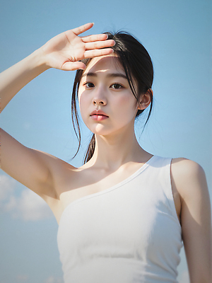 JPG 구름 편집이미지 여자 하늘색 하늘 한명 상반신 성인 야외 여름 민소매 햇빛 뷰티 손들기 가림 눈부심 얼굴가리기 묶은머리 의료성형뷰티 성인여자한명만 청량 편집실사 AI인물포토 AI콘텐츠 자연요소 1 헤어스타일 계절 상의 모션 사람 파란색 태양 CG 여자한명만 성인여자만 파일형식 AI포토