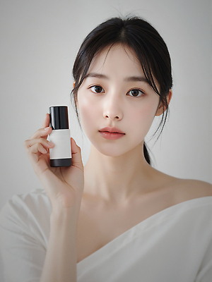 JPG 편집이미지 여자 한명 들기 상반신 성인 화장 뷰티 스킨케어 묶은머리 의료성형뷰티 성인여자한명만 세럼 편집실사 AI인물포토 AI콘텐츠 1 헤어스타일 모션 사람 화장품 CG 여자한명만 성인여자만 파일형식 AI포토