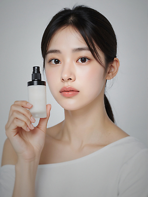 JPG 편집이미지 여자 한명 들기 상반신 성인 화장 뷰티 스킨케어 묶은머리 의료성형뷰티 성인여자한명만 세럼 편집실사 AI인물포토 AI콘텐츠 1 헤어스타일 모션 사람 화장품 CG 여자한명만 성인여자만 파일형식 AI포토