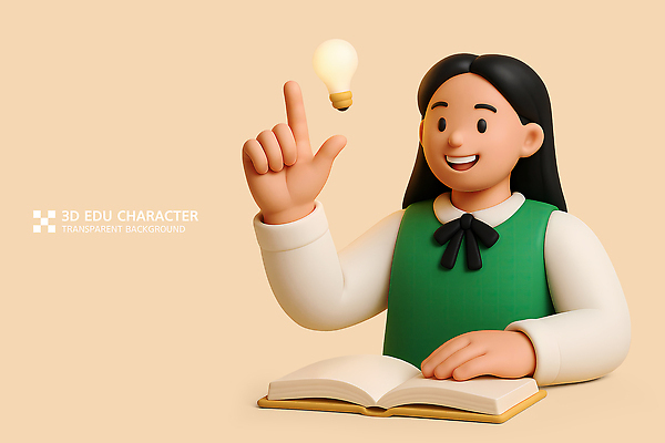 PSD 편집이미지 학생 여자 교복 전구 청소년 교재 3D캐릭터 한명 미소 상반신 책 학습 3D 펼침 가리킴 살구색 아이디 십대여자한명만 편집3D 캐릭터 1 옷 교육 컬러 모션 표정 사람 손짓 디지털합성 여자한명만 십대여자만 파일형식