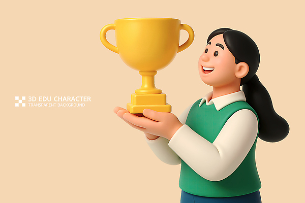 PSD 편집이미지 학생 응시 여자 교복 청소년 성공 3D캐릭터 한명 미소 들기 상반신 학습 3D 트로피 감동 살구색 십대여자한명만 편집3D 캐릭터 1 시선 옷 교육 감정 컬러 컨셉 모션 표정 사람 상_우승 디지털합성 여자한명만 십대여자만 파일형식