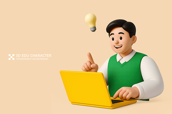 PSD 편집이미지 학생 남자 교복 전구 청소년 아이디어 3D캐릭터 한명 미소 상반신 노트북 학습 3D 가리킴 타이핑 책상 살구색 온라인강의 십대남자한명만 편집3D 캐릭터 1 옷 교육 컬러 가구 컨셉 표정 사람 손짓 전자제품 강의 디지털합성 남자한명만 십대남자만 파일형식 언택트