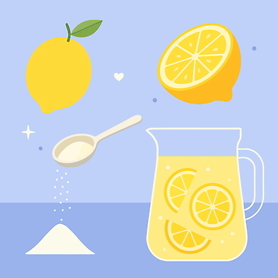 일러스트 유리병 사람없음 파란색 반짝임 설탕 레몬 레모네이드 슬라이스 계량스푼 레몬장식 국내일러스트 AI파일 컬러 과일 모션 주방용품 병_용기 장식 에이드 파일형식 벡터
