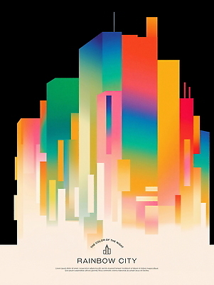 PSD 일러스트 빌딩 사람없음 어둠 도시 그라데이션 무지개색 국내일러스트 건물 컬러풀 파일형식