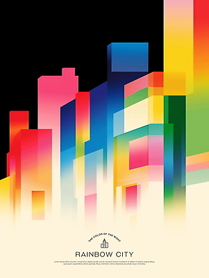 PSD 일러스트 빌딩 사람없음 어둠 도시 그라데이션 무지개색 국내일러스트 건물 컬러풀 파일형식