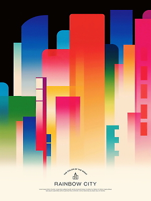 PSD 일러스트 빌딩 사람없음 어둠 도시 그라데이션 무지개색 국내일러스트 건물 컬러풀 파일형식