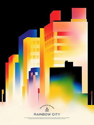 PSD 일러스트 빌딩 사람없음 어둠 도시 그라데이션 무지개색 국내일러스트 건물 컬러풀 파일형식
