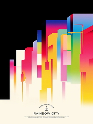PSD 일러스트 빌딩 사람없음 어둠 도시 그라데이션 무지개색 국내일러스트 건물 컬러풀 파일형식