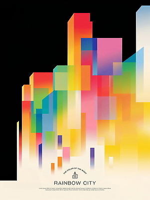 PSD 일러스트 빌딩 사람없음 어둠 도시 그라데이션 무지개색 국내일러스트 건물 컬러풀 파일형식
