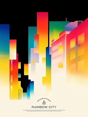 PSD 일러스트 빌딩 사람없음 어둠 도시 그라데이션 무지개색 국내일러스트 건물 컬러풀 파일형식