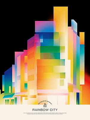 PSD 일러스트 빌딩 사람없음 어둠 도시 그라데이션 무지개색 국내일러스트 건물 컬러풀 파일형식