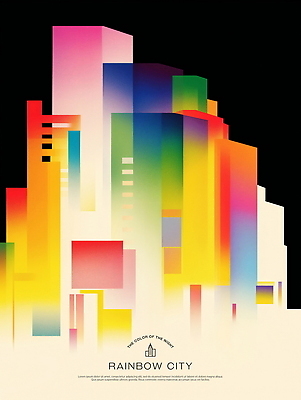 PSD 일러스트 빌딩 사람없음 어둠 도시 그라데이션 무지개색 국내일러스트 건물 컬러풀 파일형식