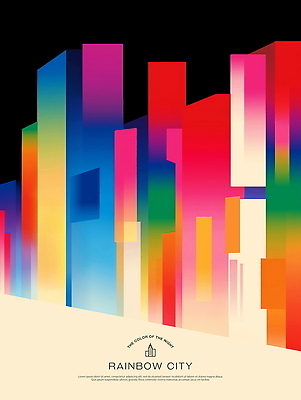 PSD 일러스트 빌딩 사람없음 어둠 도시 그라데이션 무지개색 국내일러스트 건물 컬러풀 파일형식