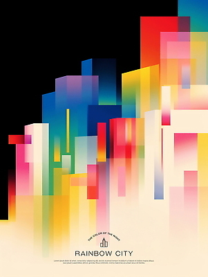 PSD 일러스트 빌딩 사람없음 어둠 도시 그라데이션 무지개색 국내일러스트 건물 컬러풀 파일형식