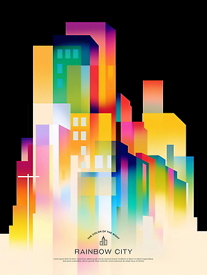 PSD 일러스트 빌딩 사람없음 어둠 도시 그라데이션 무지개색 국내일러스트 건물 컬러풀 파일형식