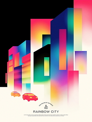 PSD 일러스트 빌딩 사람없음 어둠 도시 그라데이션 무지개색 국내일러스트 건물 컬러풀 파일형식