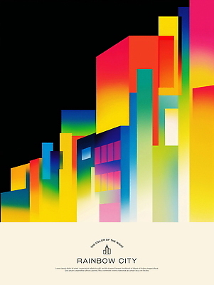 PSD 일러스트 빌딩 사람없음 어둠 도시 그라데이션 무지개색 국내일러스트 건물 컬러풀 파일형식