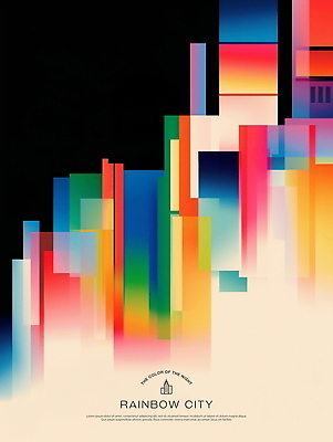 PSD 일러스트 빌딩 사람없음 어둠 도시 그라데이션 무지개색 국내일러스트 건물 컬러풀 파일형식