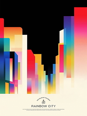 PSD 일러스트 빌딩 사람없음 어둠 도시 그라데이션 무지개색 국내일러스트 건물 컬러풀 파일형식