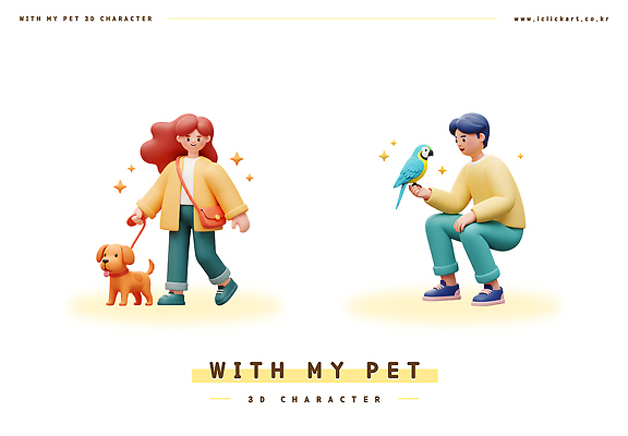전신 PSD 편집이미지 여자 남자 행복 가방 미소 성인 두명 반짝임 손들기 걷기 산책 강아지 앵무새 목줄 웅크림 성인만 편집3D 잡화 감정 모션 조류 휴식 표정 사람 반려동물 3D 개 파일형식 반려용품