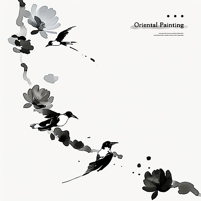PSD 꽃 백그라운드 일러스트 붓터치 흑백 수묵화 사람없음 먹 동양화 번짐 까치 국내일러스트 식물 조류 서예 촬영기법 미술 파일형식 효과