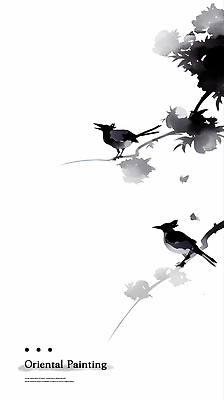 PSD 백그라운드 일러스트 붓터치 나뭇잎 흑백 수묵화 사람없음 나뭇가지 먹 동양화 번짐 까마귀 국내일러스트 나무 잎 조류 서예 촬영기법 미술 파일형식 효과