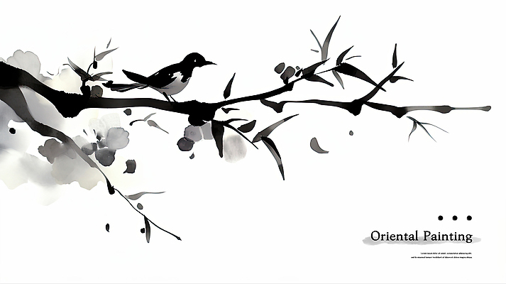 PSD 백그라운드 일러스트 붓터치 나뭇잎 흑백 수묵화 사람없음 나뭇가지 먹 동양화 번짐 까치 국내일러스트 나무 잎 조류 서예 촬영기법 미술 파일형식 효과