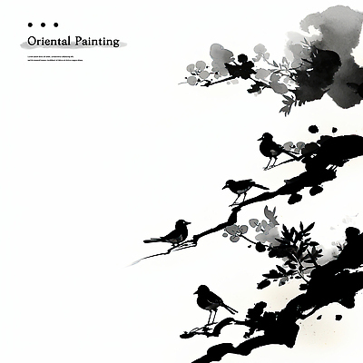 PSD 백그라운드 일러스트 조류 붓터치 나뭇잎 흑백 수묵화 사람없음 나뭇가지 먹 동양화 번짐 국내일러스트 나무 동물 잎 서예 촬영기법 미술 파일형식 효과