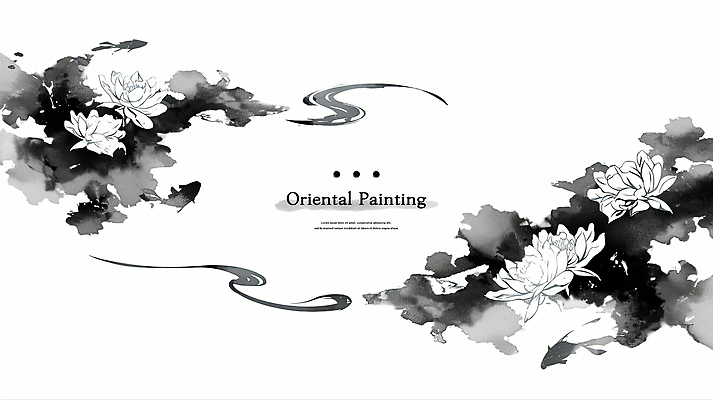 PSD 백그라운드 일러스트 붓터치 흑백 연꽃 수묵화 사람없음 먹 동양화 번짐 국내일러스트 꽃 서예 촬영기법 미술 파일형식 효과
