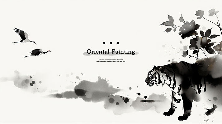 PSD 백그라운드 일러스트 붓터치 나뭇잎 흑백 수묵화 사람없음 학 호랑이 먹 동양화 번짐 국내일러스트 잎 포유류 조류 서예 촬영기법 미술 파일형식 효과