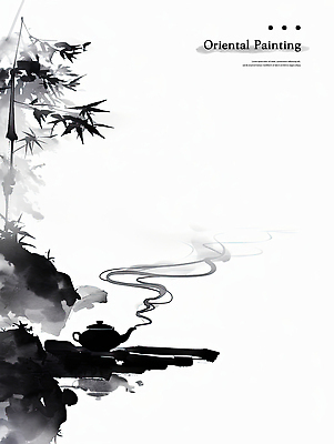 PSD 백그라운드 일러스트 주전자 붓터치 흑백 수묵화 사람없음 반사 수증기 먹 대나무 동양화 번짐 대나무잎 국내일러스트 나무 잎 주방용품 서예 촬영기법 미술 파일형식 효과