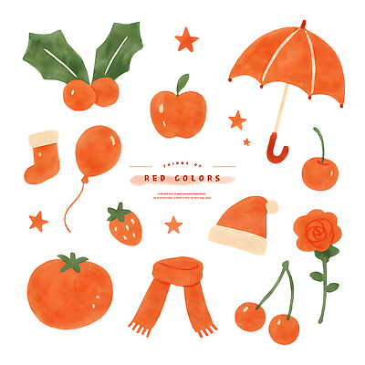 PSD 별 잎 토마토 일러스트 우산 딸기 수채화 사람없음 빨간색 장미 목도리 체리 사과 오브젝트 풍선 크리스마스양말 산타모양 엘리먼트 호랑가시나무열매 국내일러스트 자연요소 모양 식물 잡화 열매 꽃 컬러 크리스마스장식 채소 과일 양말 산타클로스 파일형식
