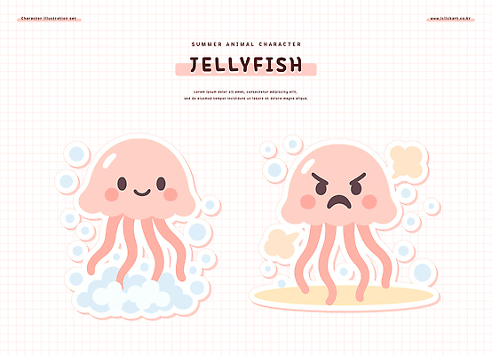 분홍색 동물캐릭터 일러스트 미소 사람없음 분노 물방울 해파리 일러캐릭터 AI파일 동물 캐릭터 감정 컬러 표정 자포동물 파일형식 벡터