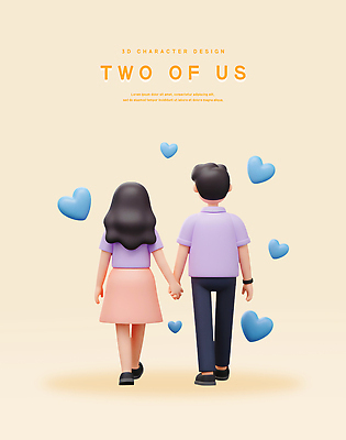 전신 PSD 편집이미지 커플 여자 남자 행복 데이트 사랑 미소 성인 두명 3D 걷기 손잡기 하트 베이지색 성인만 편집3D 모양 감정 컬러 관계 모션 표정 사람 디지털합성 파일형식