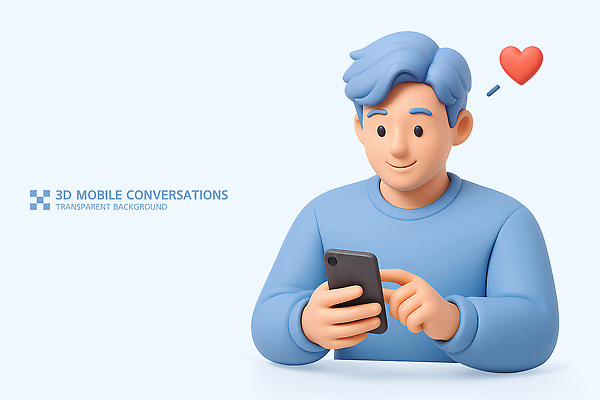 PSD 편집이미지 남자 하늘색 모바일 대화 한명 미소 들기 상반신 성인 스마트폰 하트 문자메시지 성인남자한명만 편집3D 모양 1 모션 표정 말하기 사람 파란색 핸드폰 스마트기기 3D 메시지 남자한명만 성인남자만 파일형식