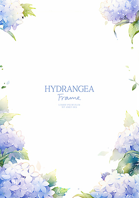 PSD 잎 일러스트 자연 수채화 사람없음 수국 연보라색 꽃프레임 카피스페이스 국내일러스트 식물 꽃 프레임 보라색 공백 생태계 파일형식