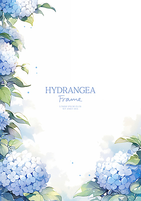 PSD 잎 일러스트 자연 수채화 사람없음 파란색 수국 꽃프레임 카피스페이스 국내일러스트 식물 꽃 컬러 프레임 공백 생태계 파일형식